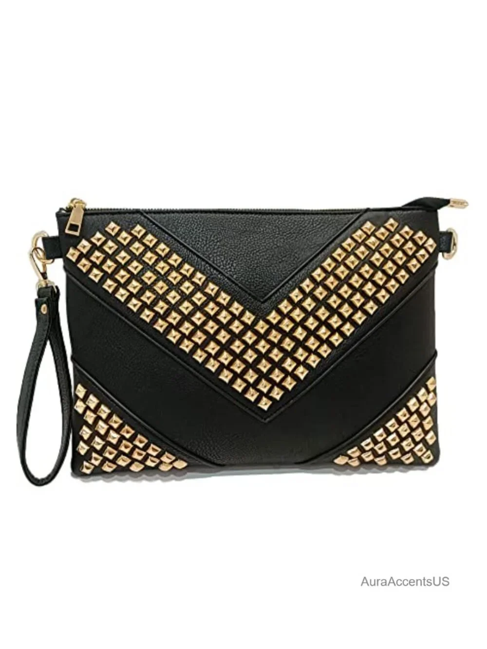 PU Leather Studded Oversized Clutch Crossbody Bag with Removable Strap